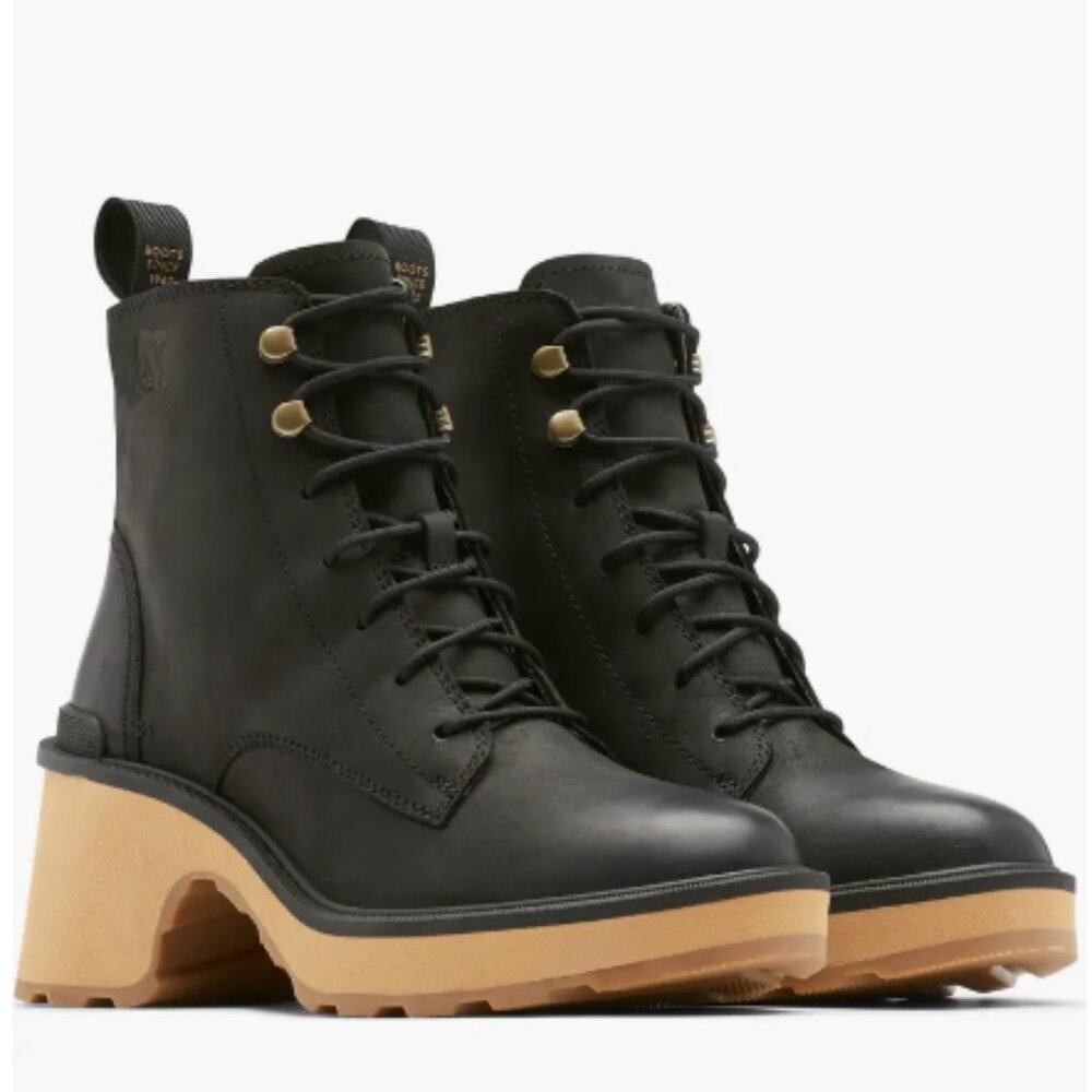 Sorel Women's Hi-Line Heel Lace Boot - Black/Tawny Buff , Women's Size 8.5